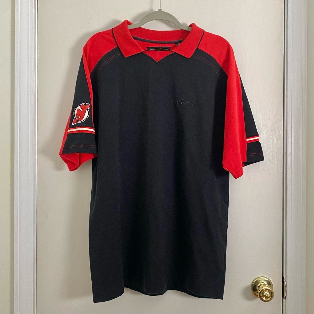New Jersey Devils Hockey VTG Red and Black Polo Shirt